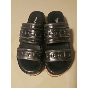 Kelsi Dagger Black Leather Slide Sandals